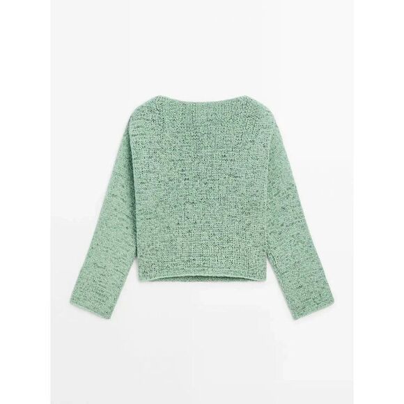 Massimo Dutti Womens Sweater Size S Green Boat Neck Open Knit 5614/608 NWOT - Picture 4 of 12